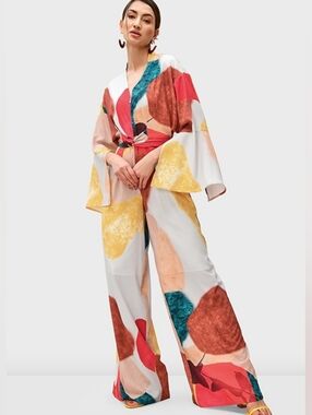 Wayward Fancies Colorblock Wide-Leg Jumpsuit with Tie Waist